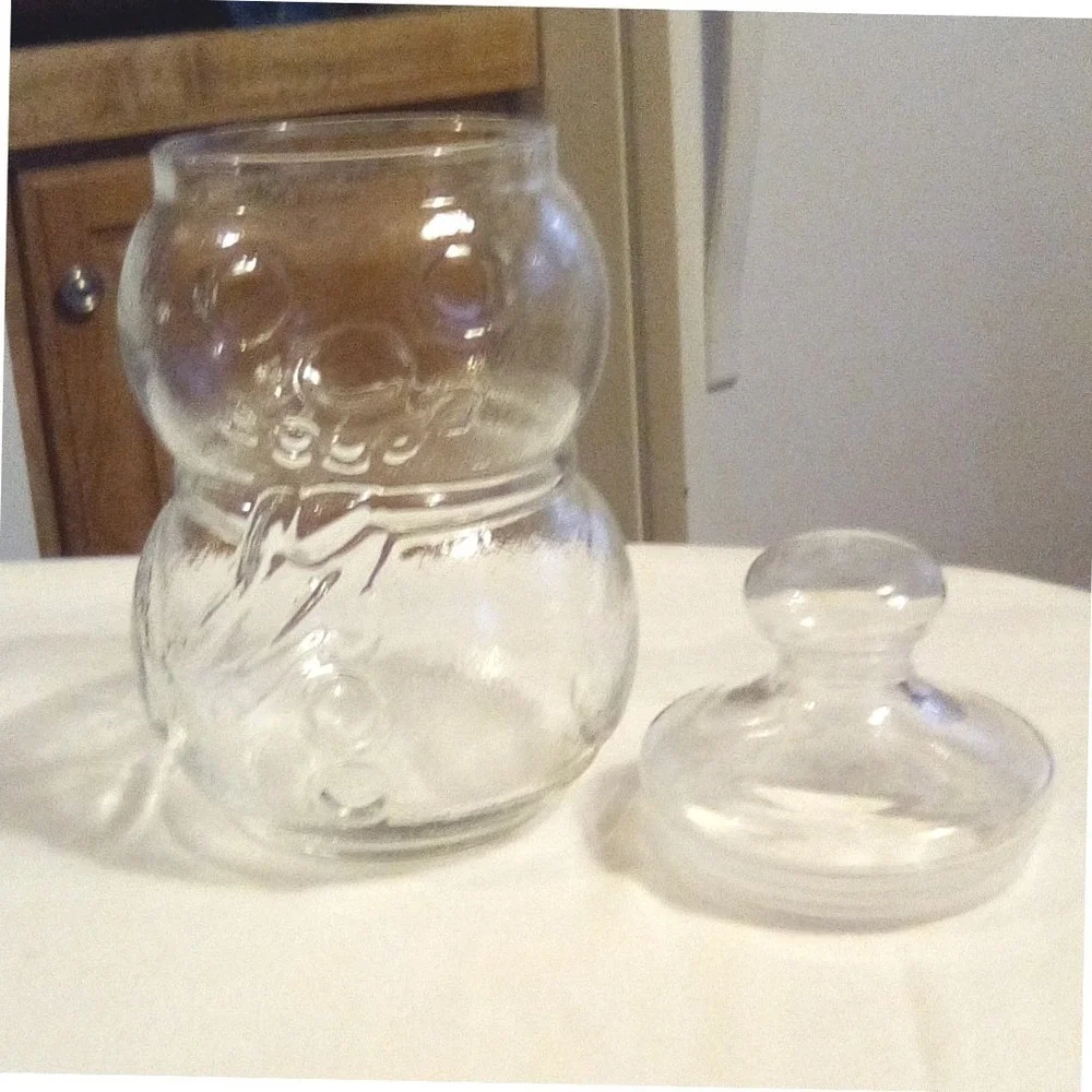 Vintage Clear Glass Snowman (Cookie, Candy) Jar Apothecary Container with Lid